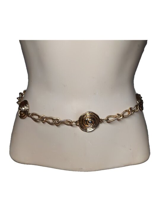 Womens Belt Gold Tone Spiral Rose Medallions connected by chain links 36\